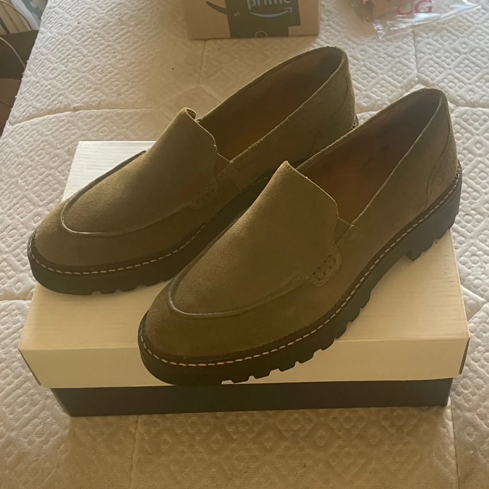 Nordstrom Caslon Olive Suede Women's Loafers - Picture 1 of 13